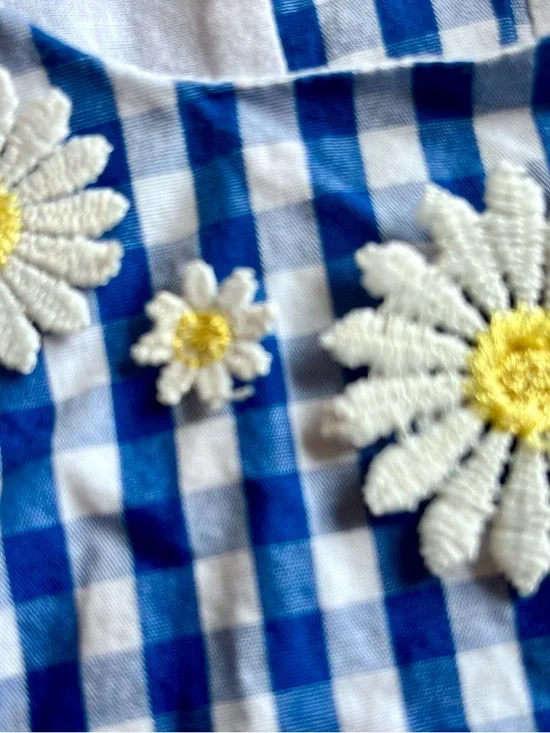 Blue and White Gingham and Daisy Flowers - Baby Girl Spring Summer Dress - 18m - Picture 5 of 7